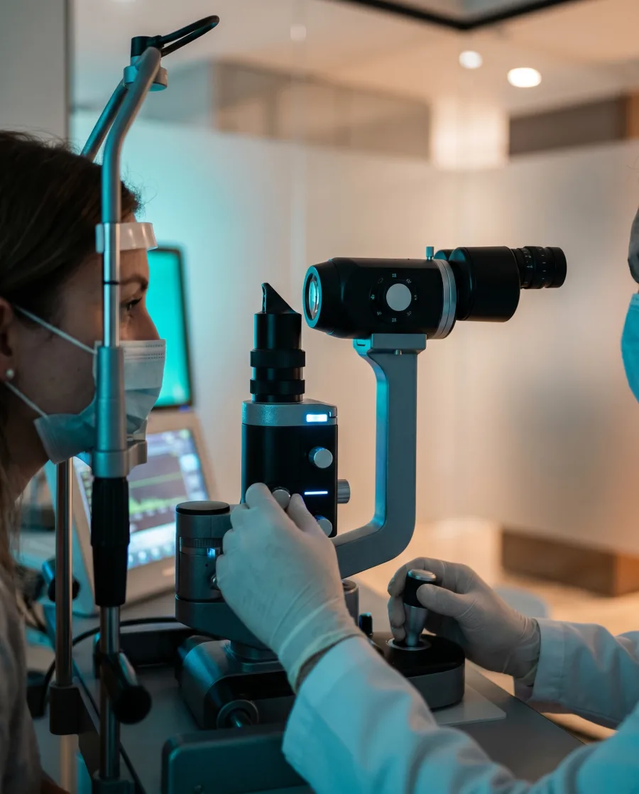 Exame oftalmológico com equipamento de alta tecnologia na Oftalmo PE
